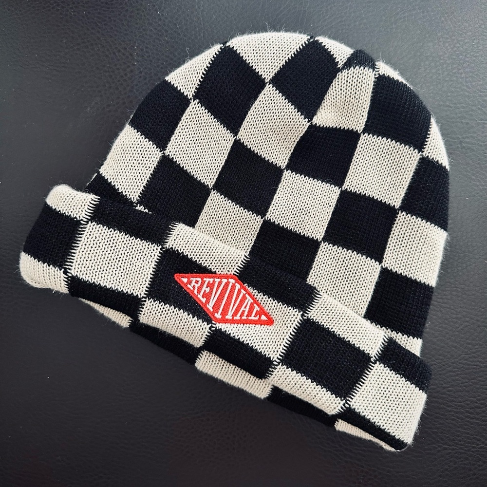 Checkered beanie - Revival Motorcycle heavy knit brand new OS